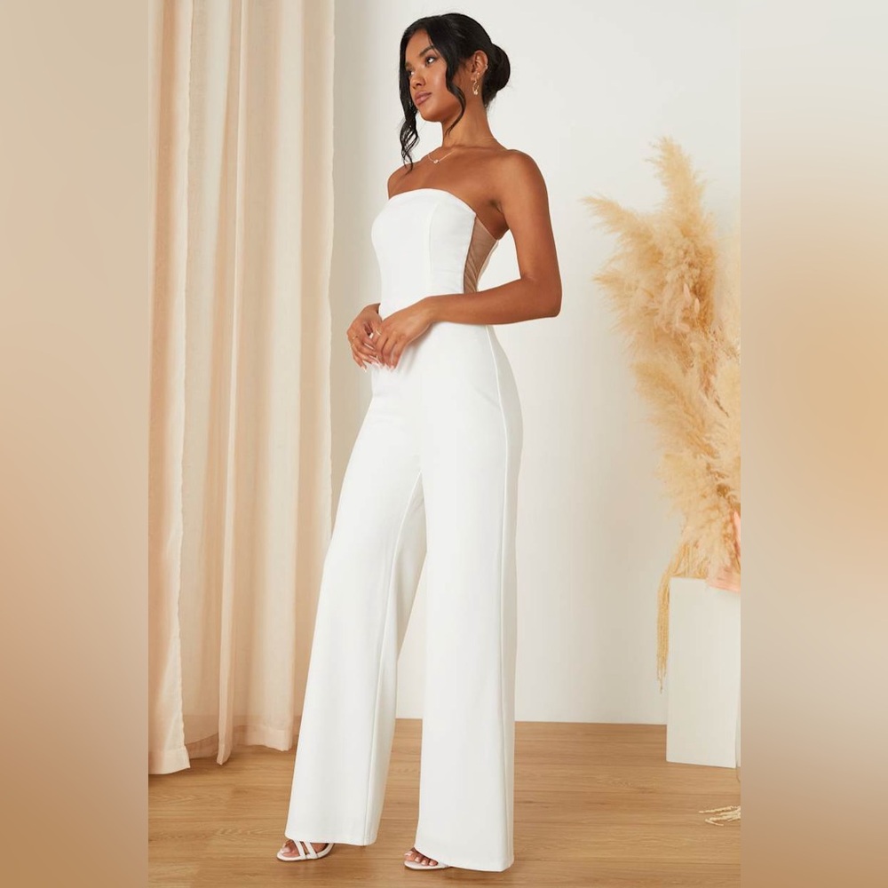 Lulu's Strapless White Maxi Jumpsuit